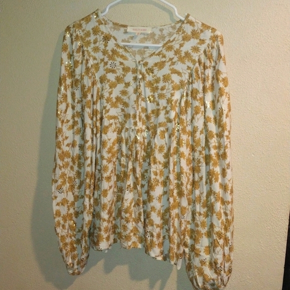 Mustard Yellow and Gold Floral Boho Solitaire Top M NWOT - Picture 1 of 7